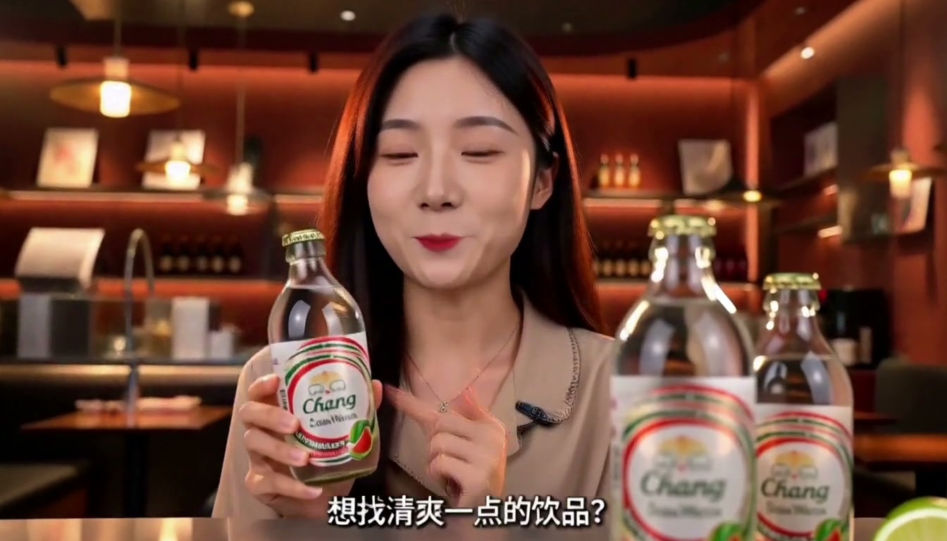 玻璃瓶气泡水口播成片分镜帧:开场镜头