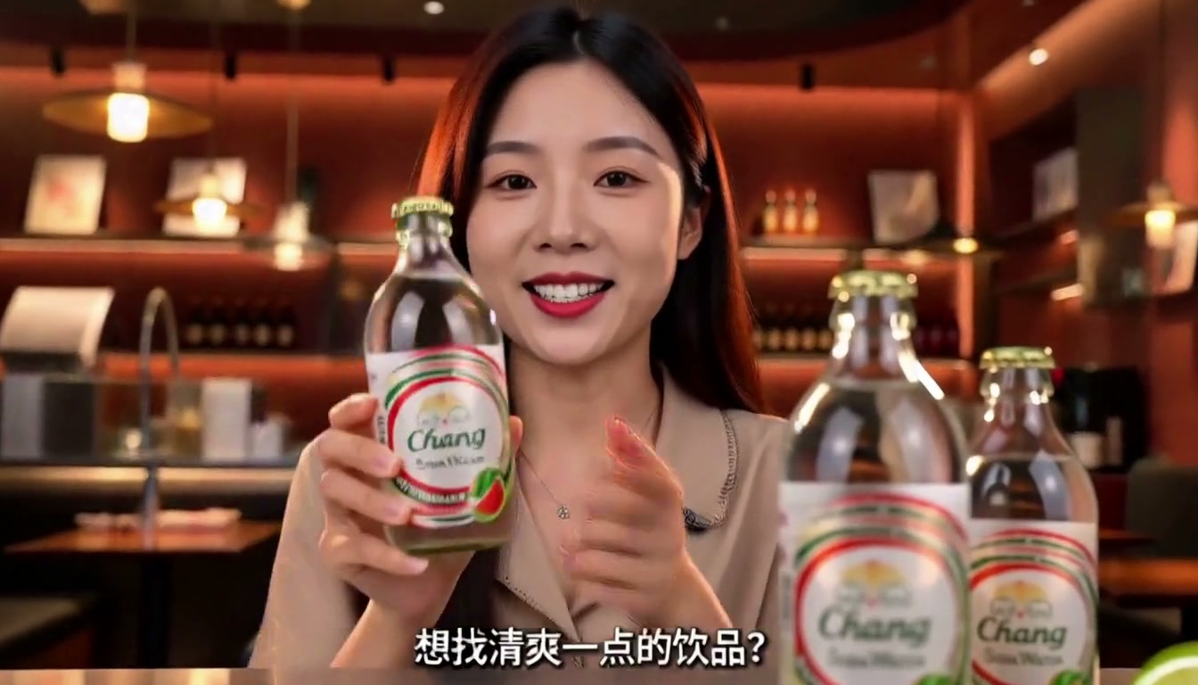 玻璃瓶气泡水口播成片分镜帧:开场钩子镜头