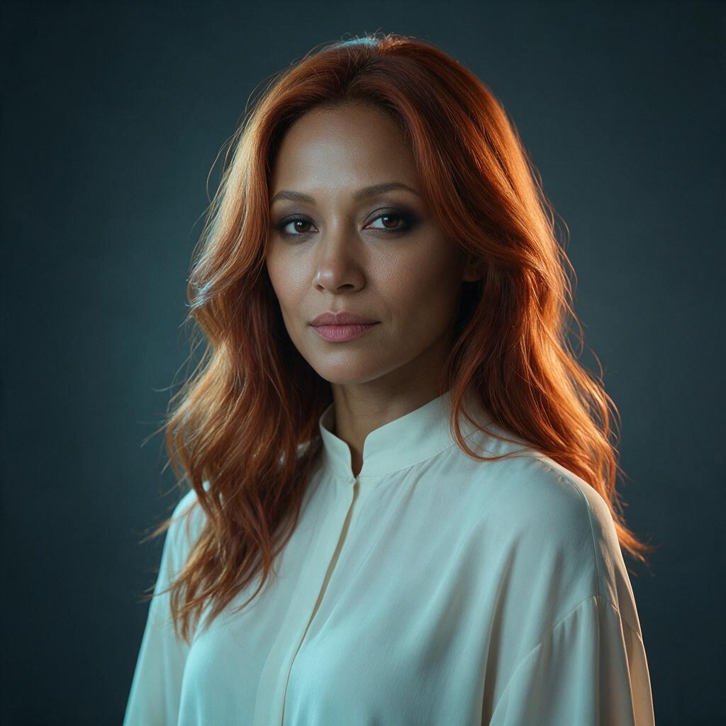 铜色长发虚拟角色的正面参考图